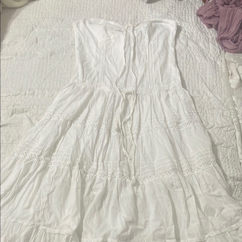 White Strapless Layered Dress